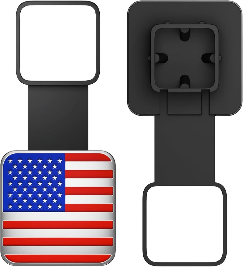 OGYE 2 Inch Trailer Hitch Cover with American Flag, Metal Trailer Hitch Cover Fit for 2 Inch Hitch Receivers Class 3 4 5, 2'' Rubber Hitch Tube Cover Plug Cap (Blue/Red/Chrome) - Image 1